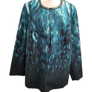 Catherine's Plus Sz 1X Teal Black Jacket‎ Embellished Neck Hook Closure Lined